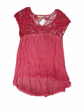BLACK SWAN Women’s Crochet Mineral Wash Deep Pink Short Sleeveless Top -